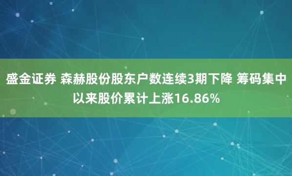 盛金证券 森赫股份股东户数连续3期下降 筹码集中以来股价累计上涨16.86%